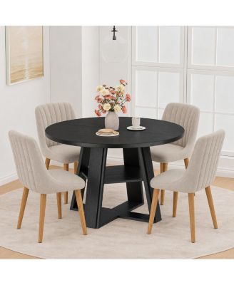 43.3 Inch Round Dining Table Set with Upholstered Chairs, Wood Kitchen Table