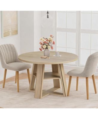 43.3 Inch Round Dining Table Set with Upholstered Chairs, Wood Kitchen Table