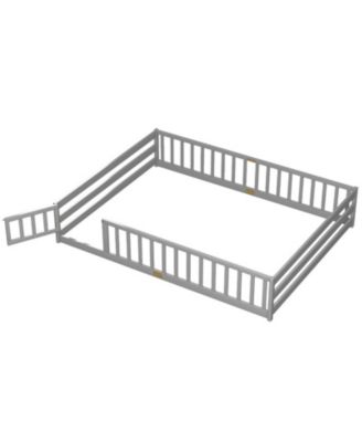 Queen Size Kids Montessori Floor Bed Frame with Full Length Safety Guardrails