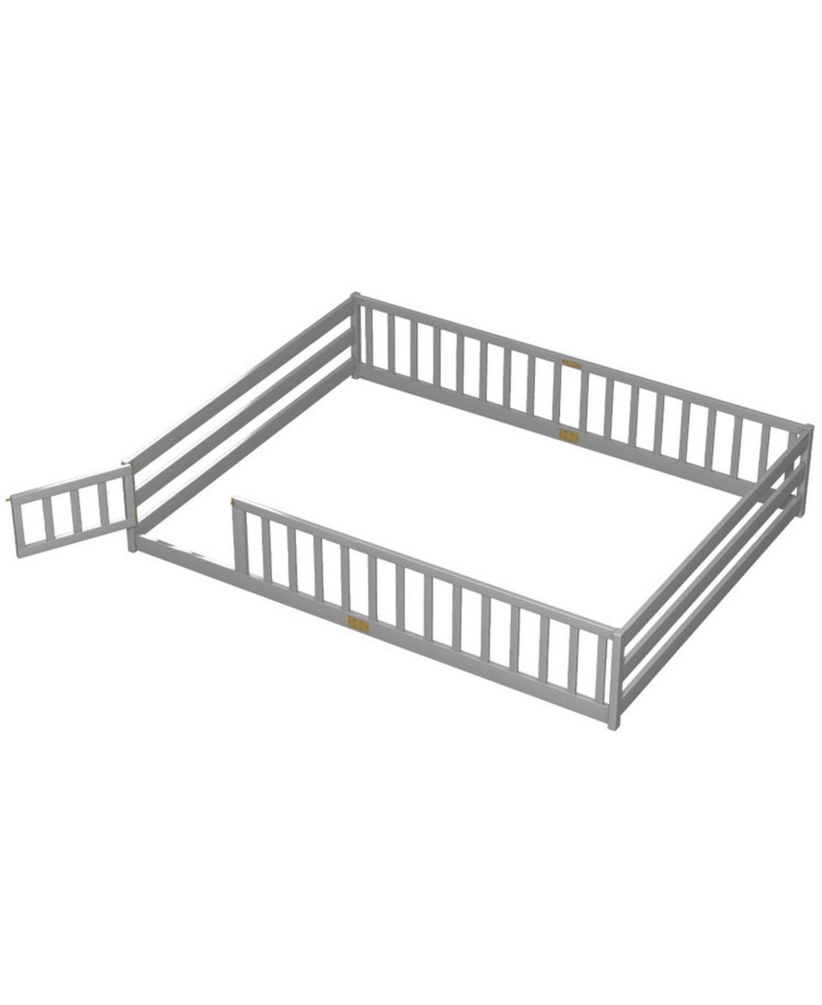 Sugift Queen Size Kids Montessori Floor Bed Frame with Full Length Safety Guardrails - Grey