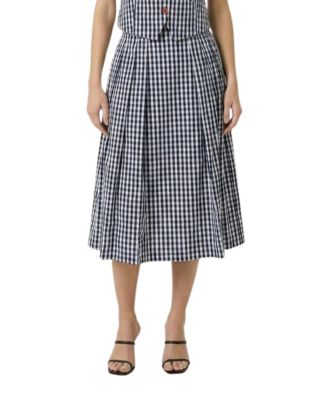 Women's High-Waisted Gingham Midi Skirt