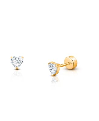 Children's Cubic Zirconia Heart Screw-Back Stud Earrings