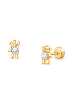Children's Cubic Zirconia Baby Bear Stud Screw-Back Earrings