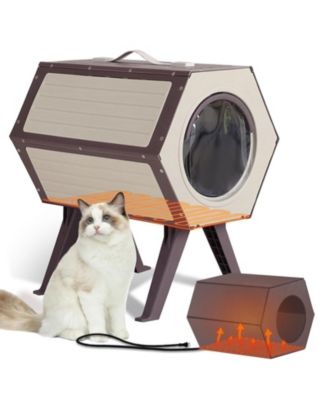 Heated Cat House Indoor or Outdoor Plastic Cat Shelter with Heating Pad