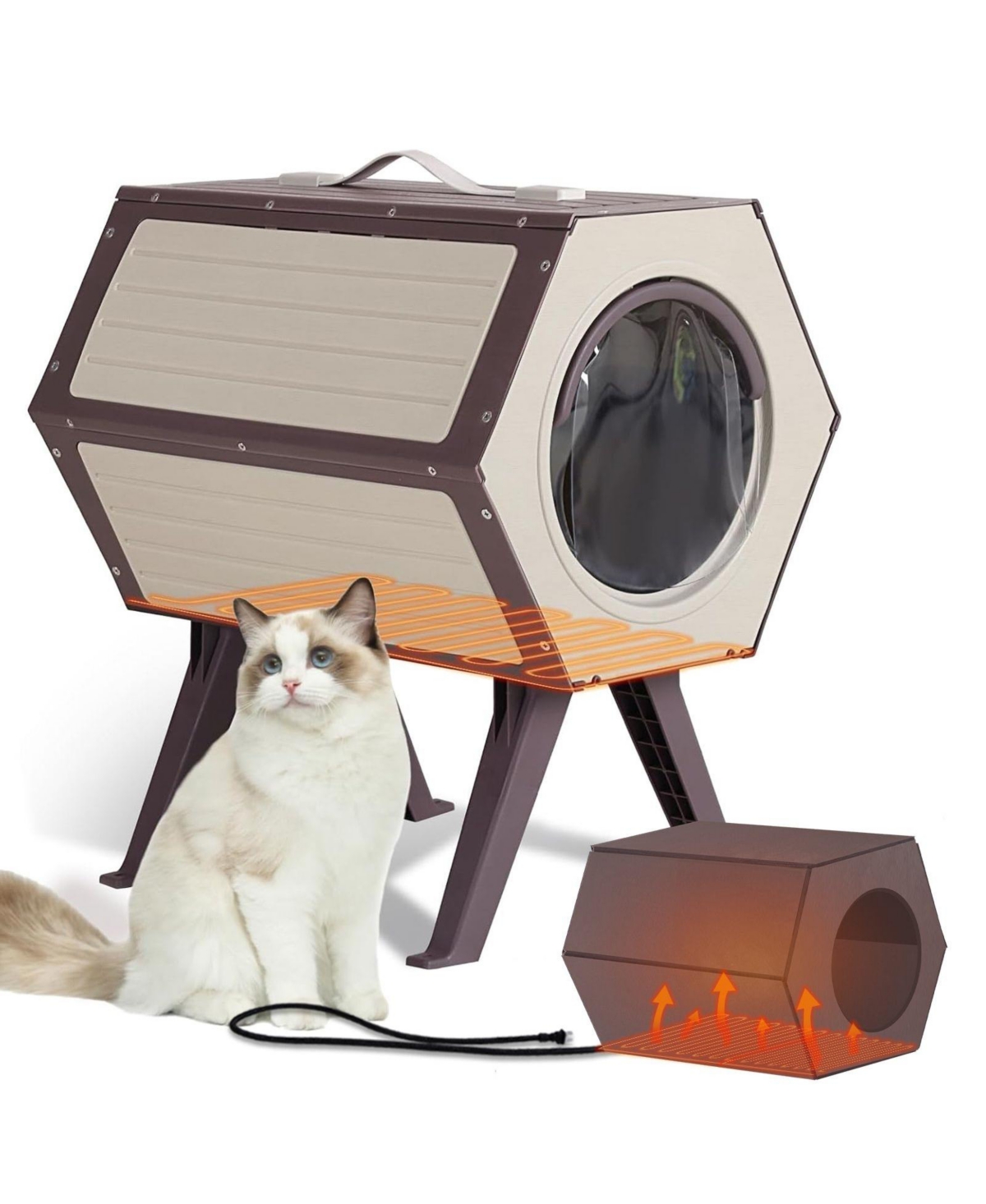 aivituvin Heated Cat House Indoor or Outdoor Plastic Cat Shelter with Heating Pad