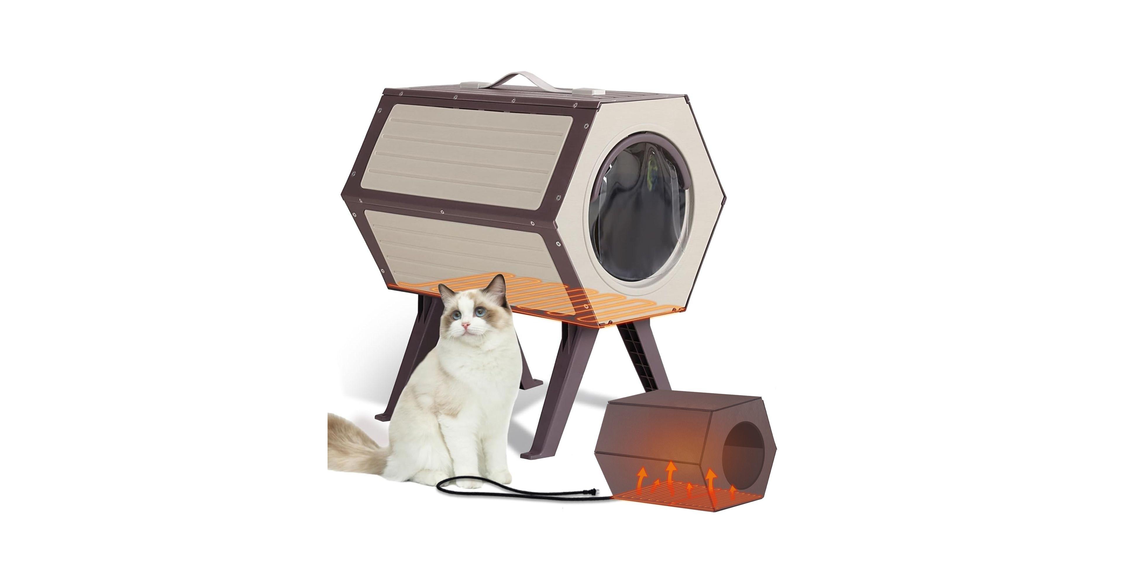 aivituvin Heated Cat House Indoor or Outdoor Plastic Cat Shelter with Heating Pad