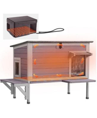 Wooden Heated Cat House with Removable Heating Pad