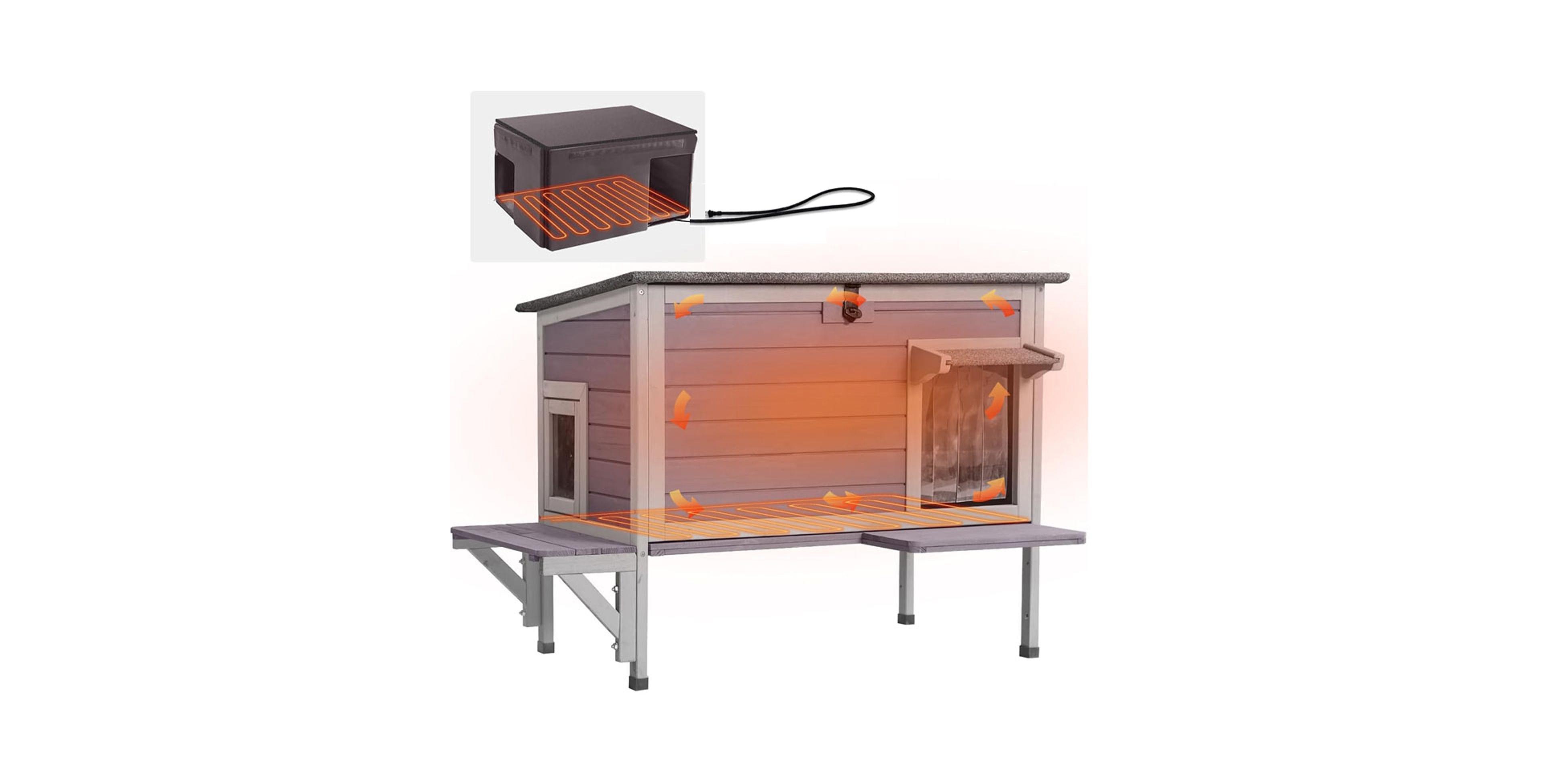 aivituvin Wooden Heated Cat House with Removable Heating Pad