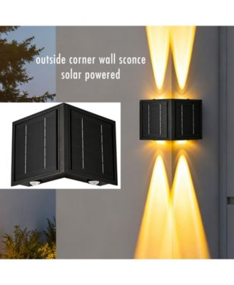 Solar Outdoor Corner Wall Lights Small Exterior Wall Sconce LED-2 Pack