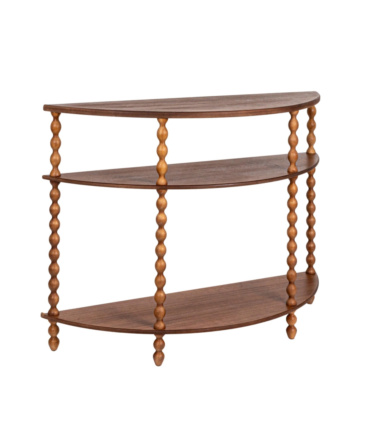 Westbury Updated Traditional Brown Pine Wood Bobbin Demilune Console Table