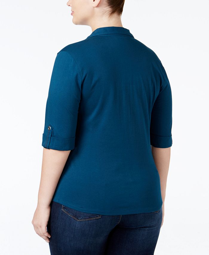 Style & Co Plus Size Three-Quarter-Sleeve Utility Shirt - Macy's