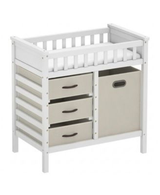 Wooden Baby Changing Table Diaper Changing Station with 3 Fabric Drawers and Laundry Hamper