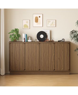 59" Walnut 4-Door Sideboard Buffet Cabinet with Adjustable Shelves