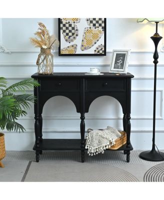  Distressed Wood Console Table with 2 Drawers and Open Shelf