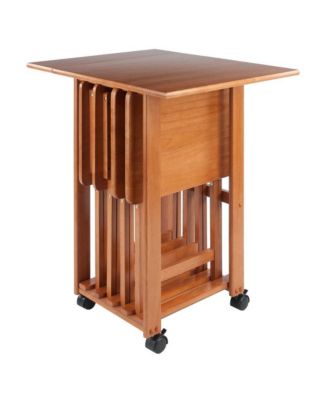 Teak Folding TV Tray Set - Small Sofa Tables for Living Room and Dining