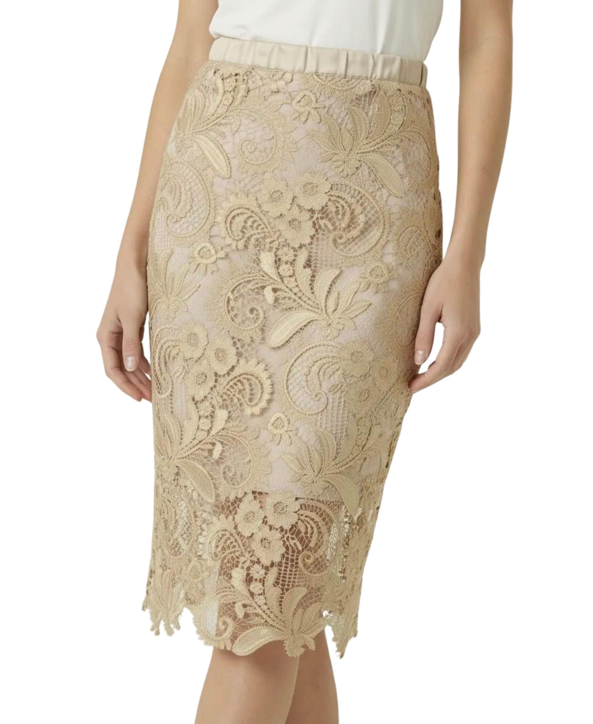 Modenaire Women's Floral Lace Midi Skirt