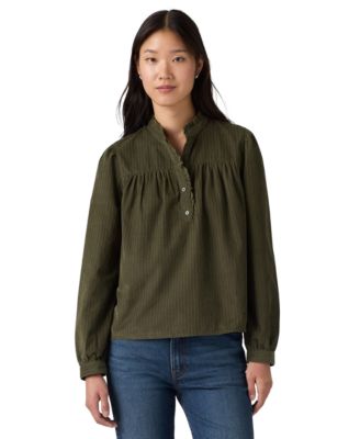Women's Perla Long-Sleeve High-Neck Button-Front Corduroy Blouse