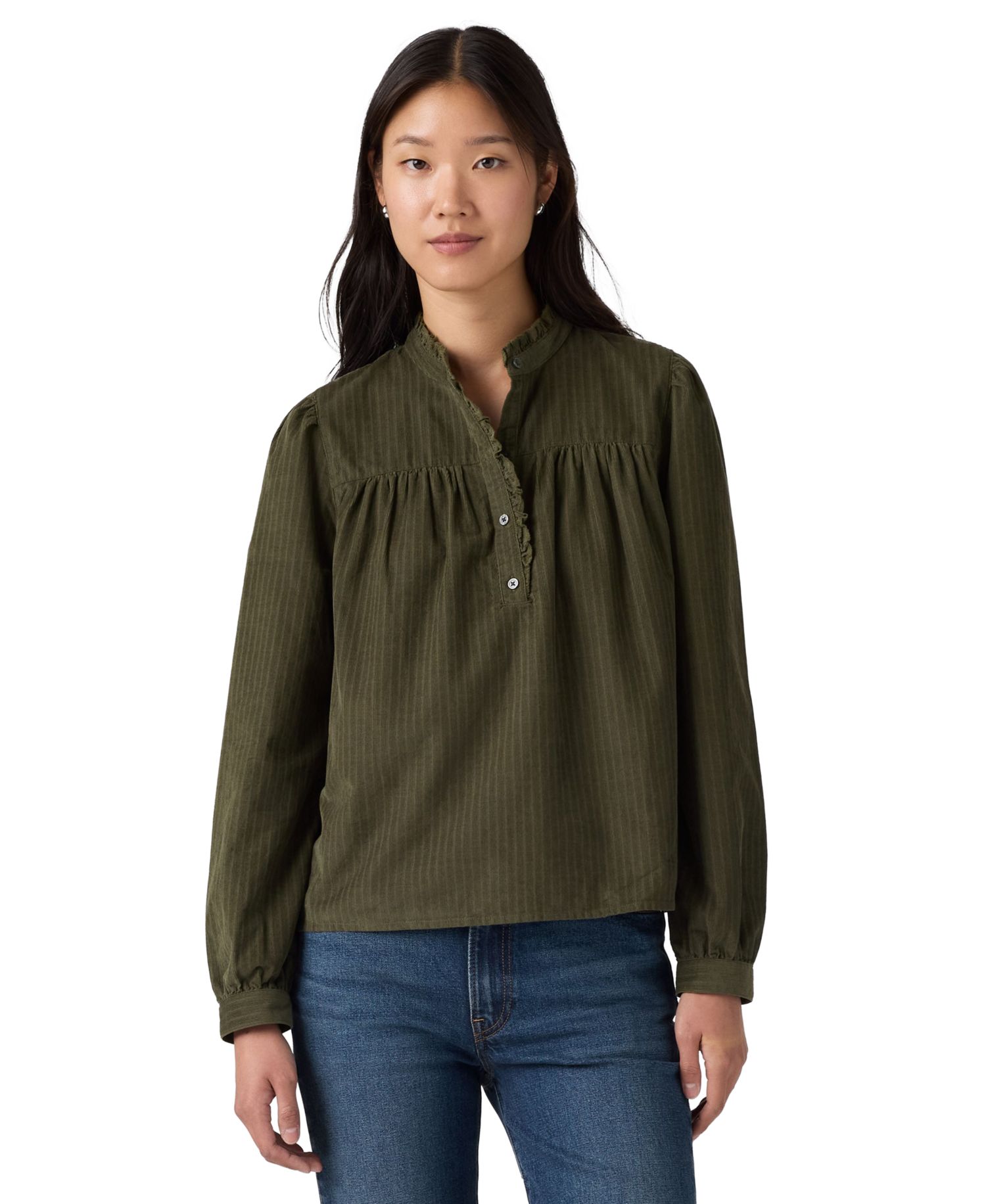 Women's Perla Long-Sleeve High-Neck Button-Front Corduroy Blouse