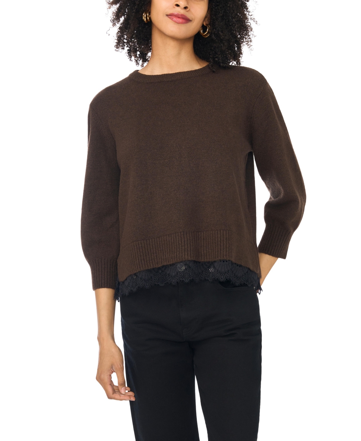 Vince Camuto Women's Chenille Embroidery 3/4-Length Sleeve Sweater