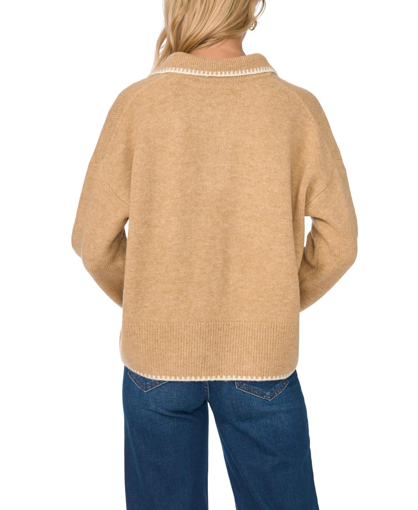 Женский свитер Vince Camuto Collared Long Sleeve with Contrast Tipping, цвет: Латте меланжевый — фото 4