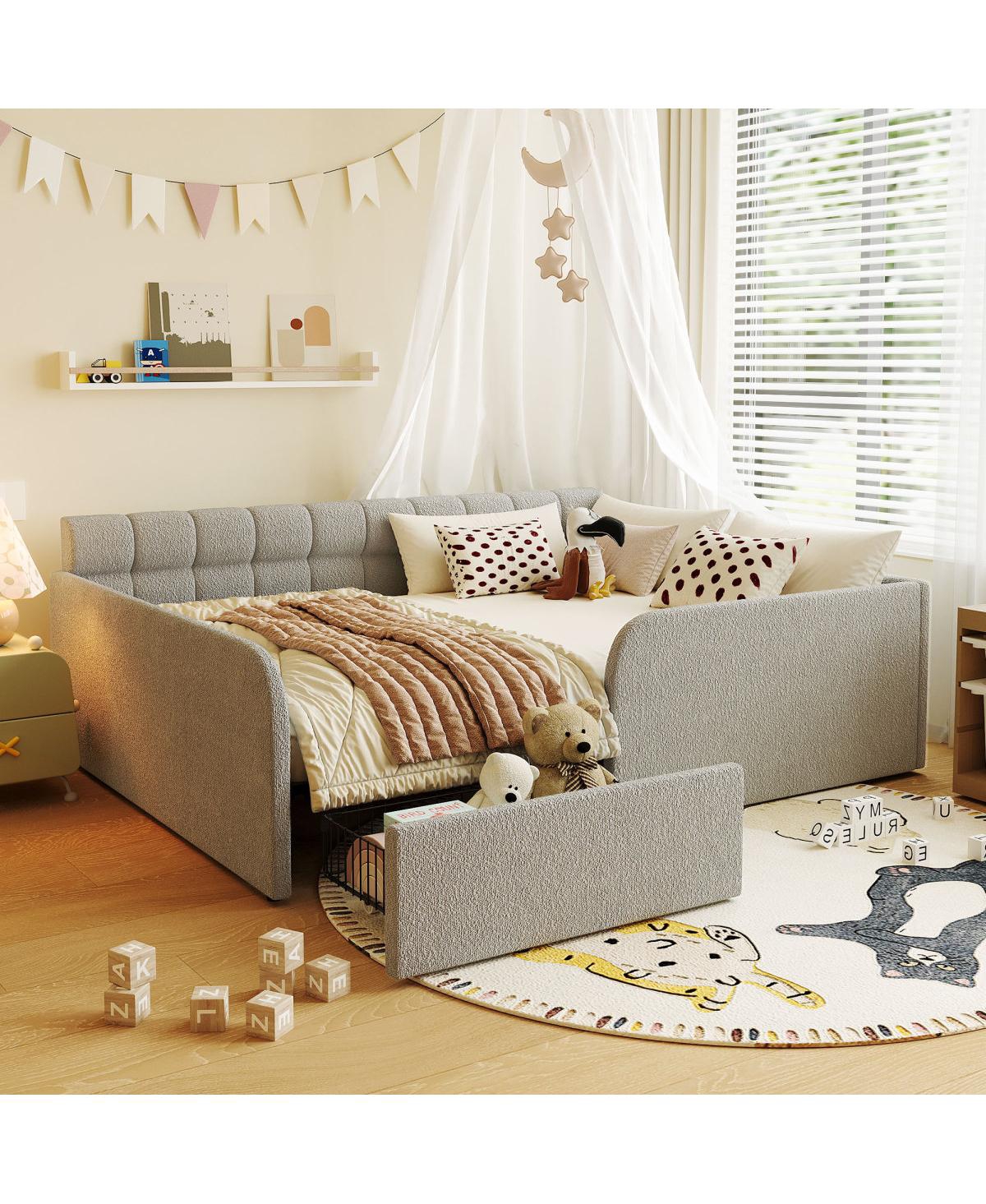 Streamdale Furniture Full Size Boucl Fabric Daybed Frame with Storage Drawer - Gray