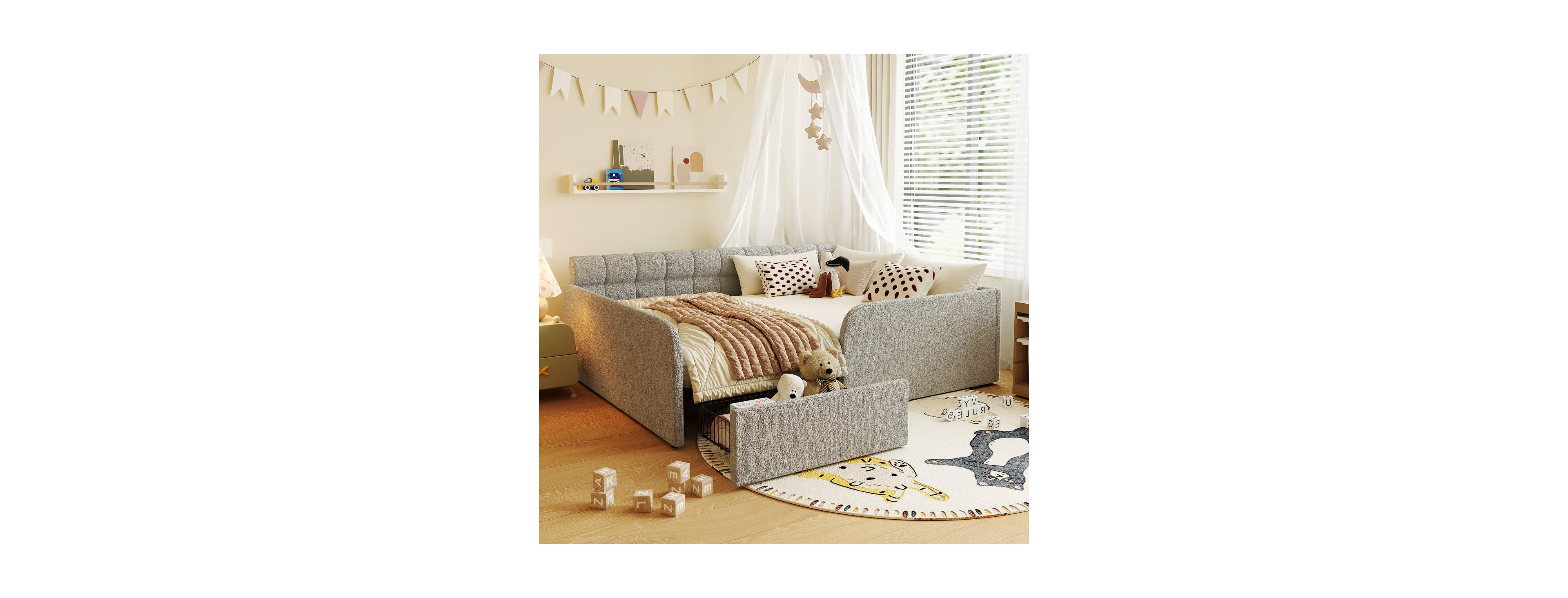 Streamdale Furniture Full Size Boucl Fabric Daybed Frame with Storage Drawer
