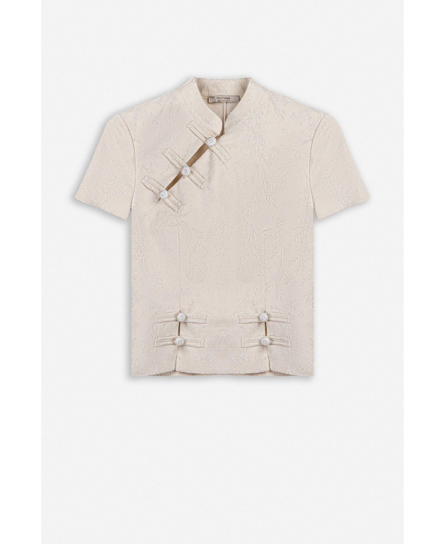 Женская блузка NOCTURNE Short-Sleeve Floral-Print with Chinese Button Detail, цвет: Белый — фото 4