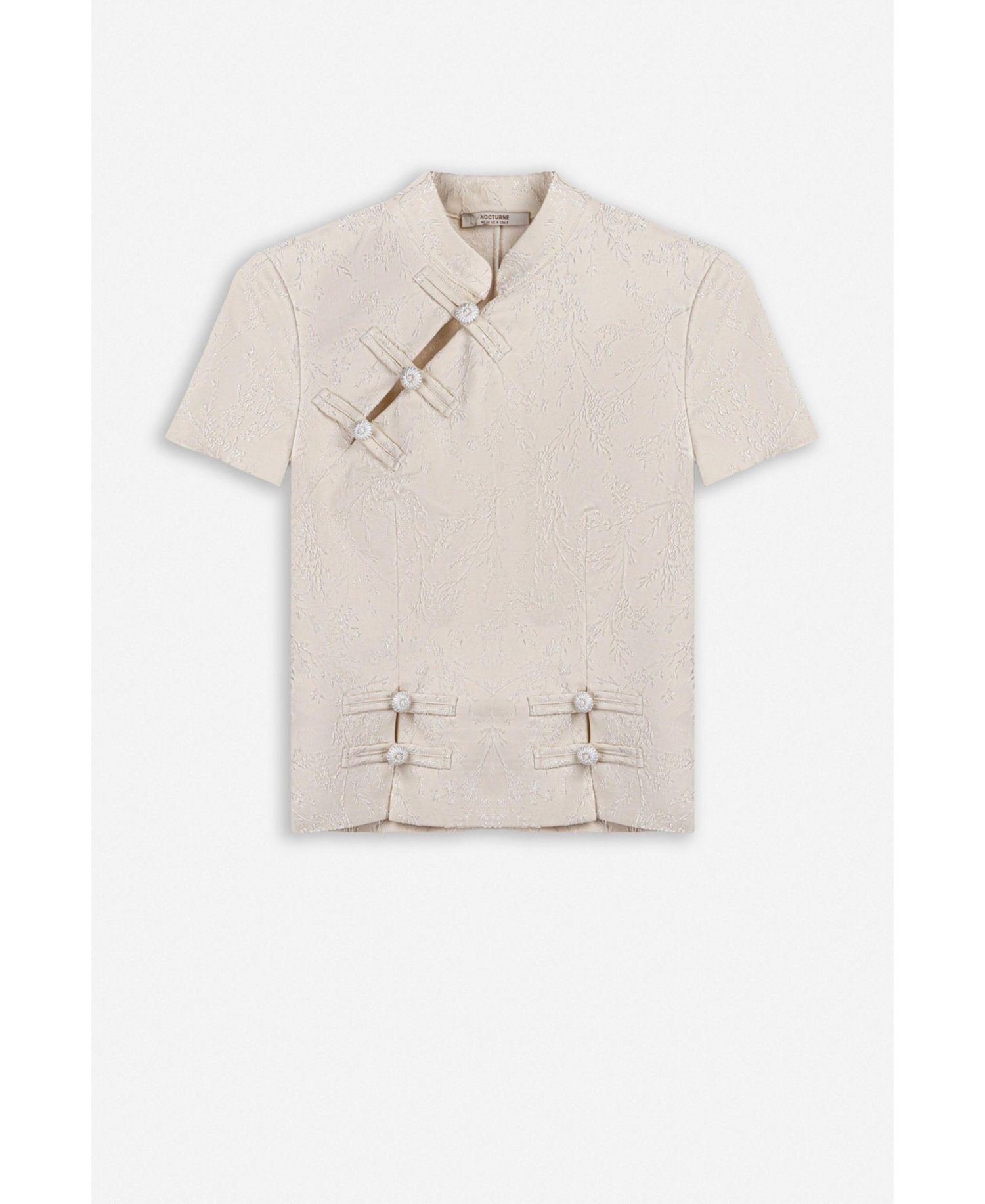 Women's Short-Sleeve Floral-Print Blouse with Chinese Button Detail