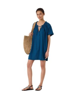 Women's Tie Neck Short Sleeve Beach Mini Dress