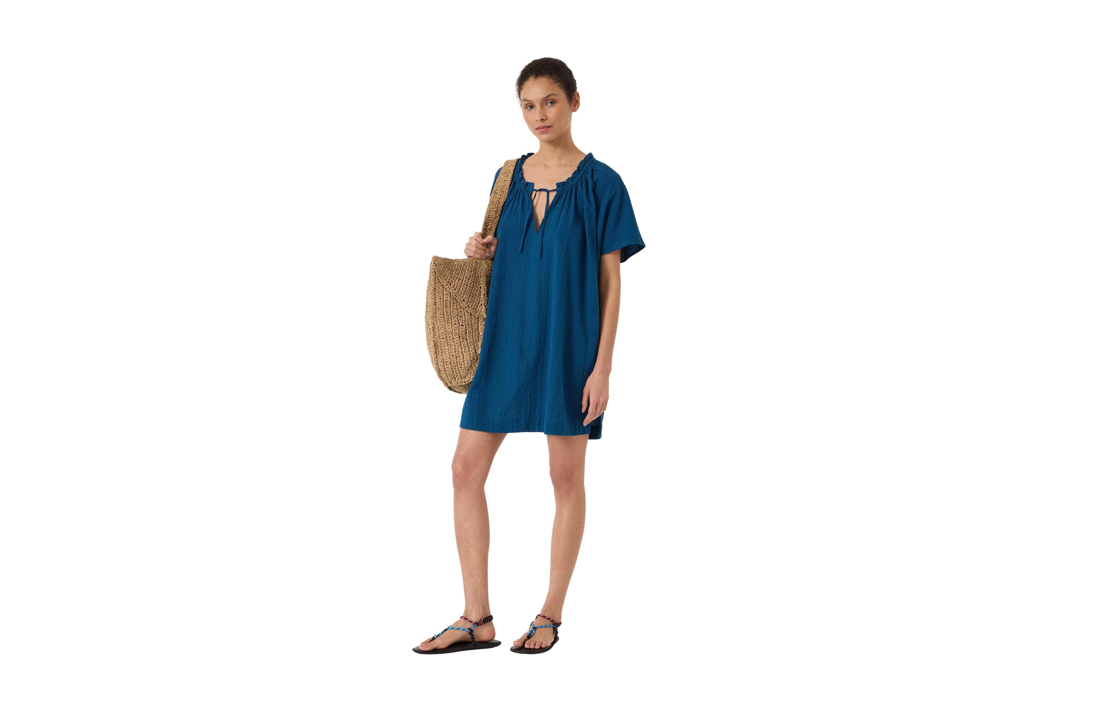 Hush Women's Tie Neck Short Sleeve Beach Mini Dress