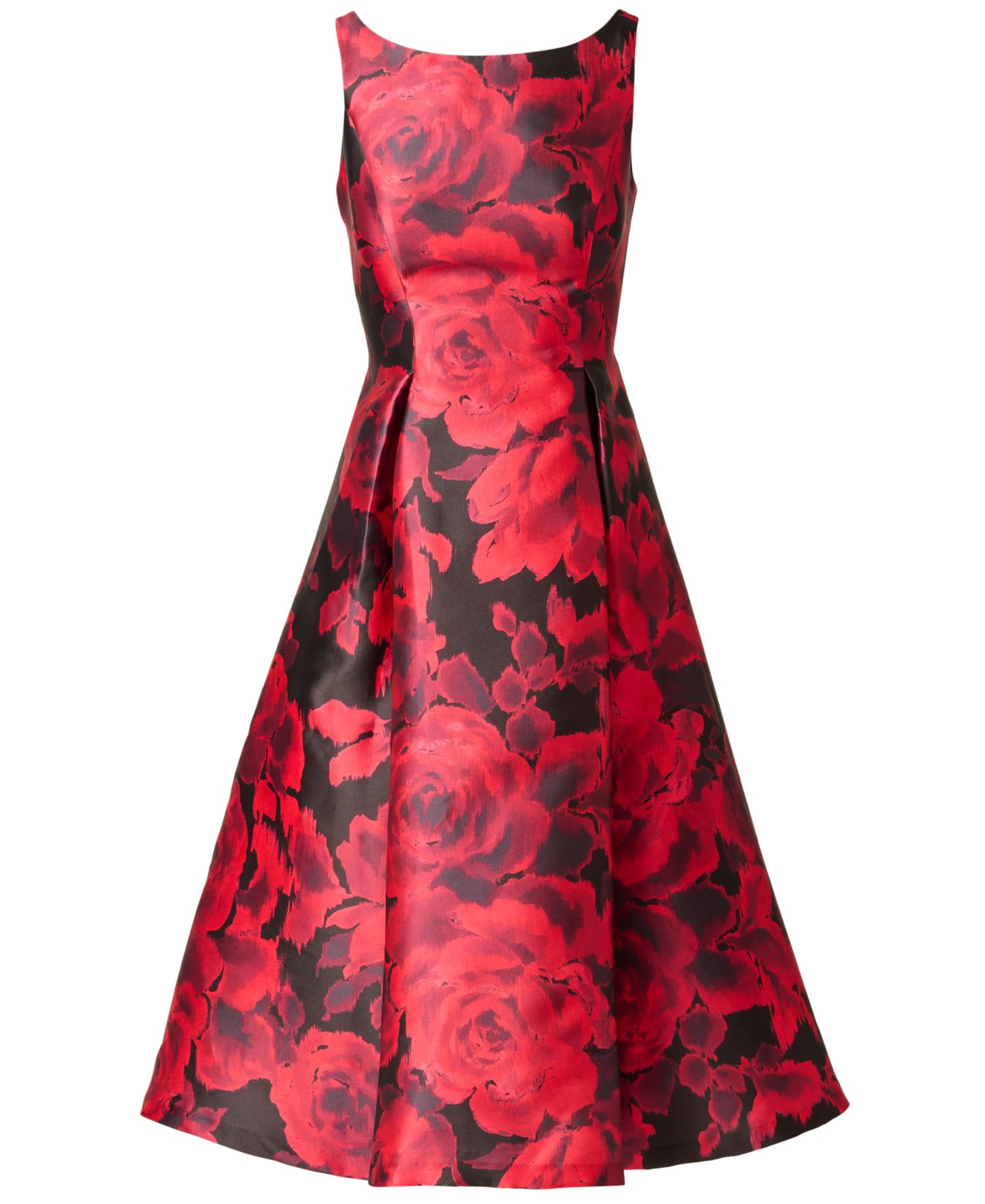 Женское платье Adrianna Papell Ikat Rose Floral-Print Boat Neck A-Line, цвет: Красный / Чёрный разноцветный — фото 6
