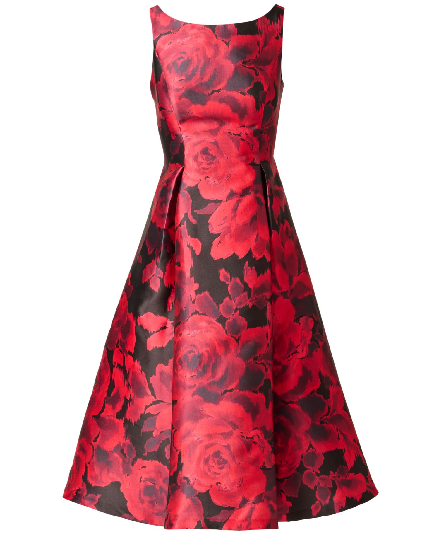 Women's Ikat Rose Floral-Print Boat Neck A-Line Dress