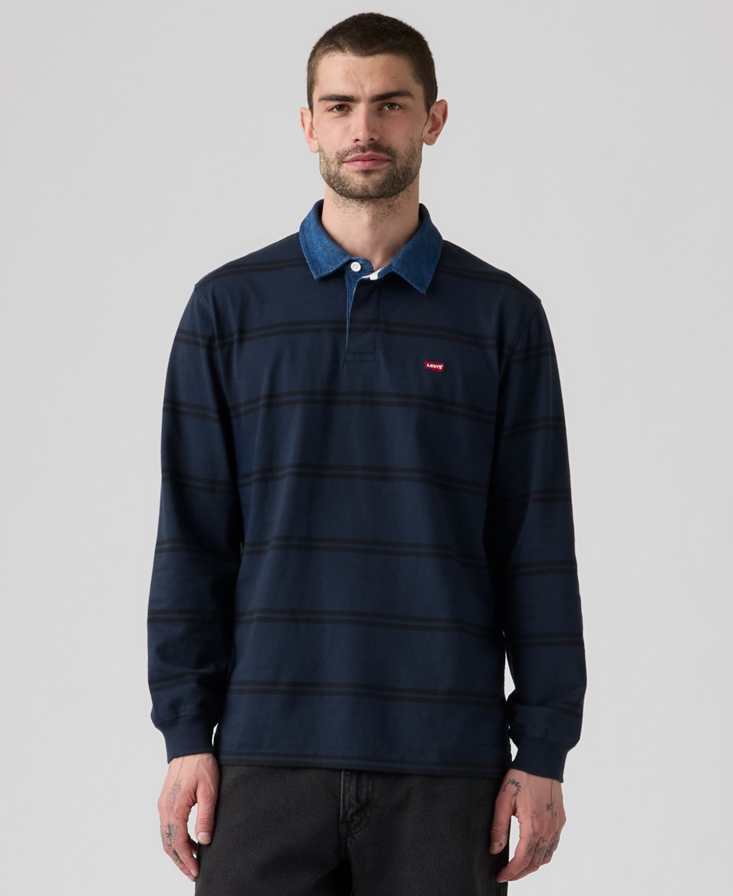 Мужская рубашка Levi's Relaxed-Fit Long Sleeve Striped Rugby Shirt, цвет: Полосатый, вариант 1 — фото 2