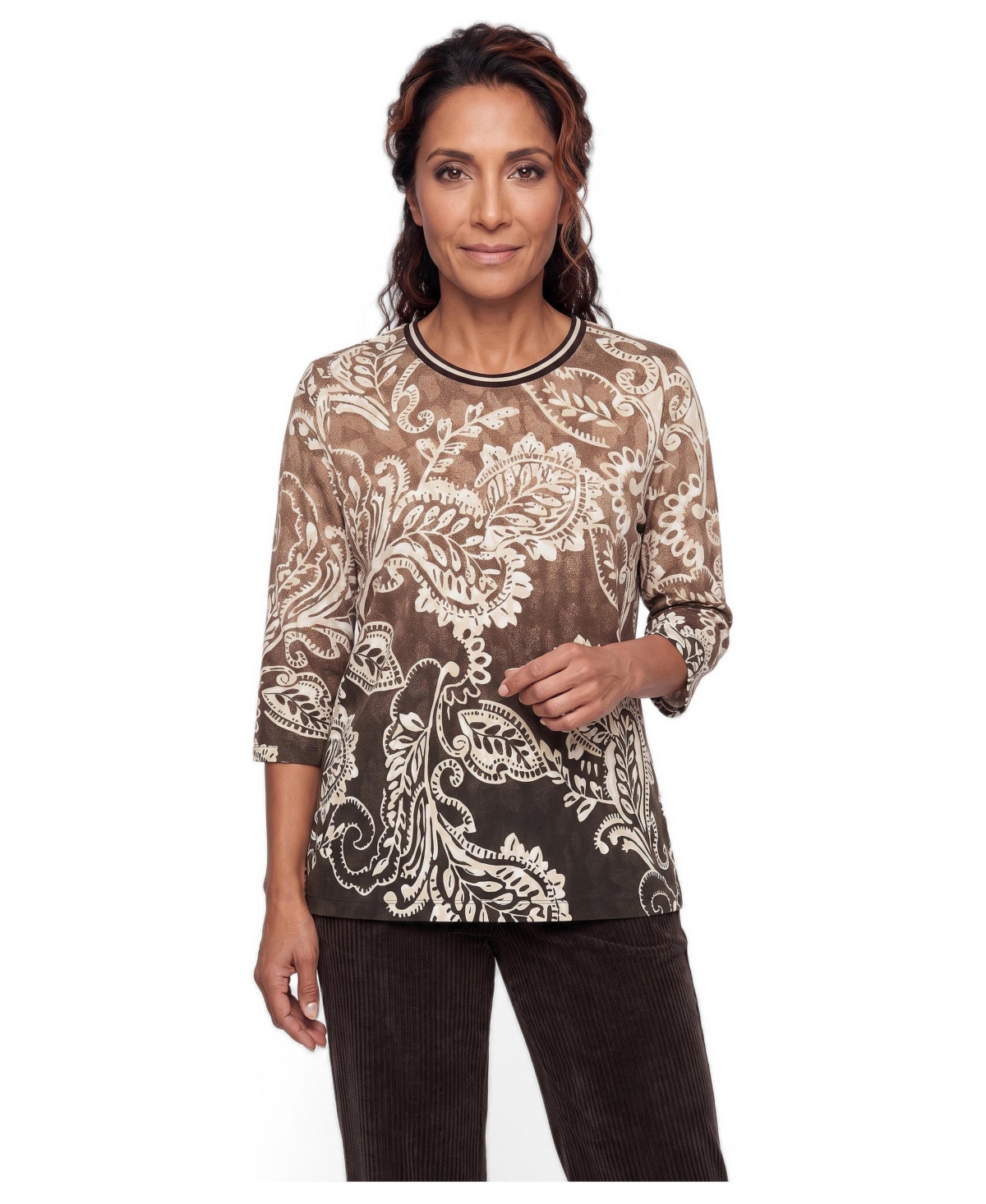 Olsen Women's Cotton Crewneck 3/4-Sleeve T-Shirt