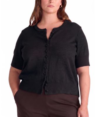 Plus Size Soft Spun Short-Sleeve Button-Front Cardigan