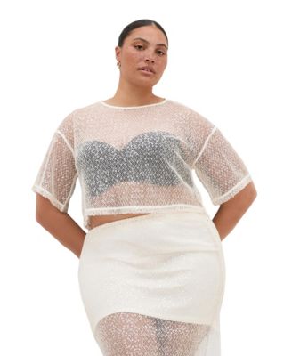 Plus Size Stardust Sheer-Mesh Sequin Crop Top