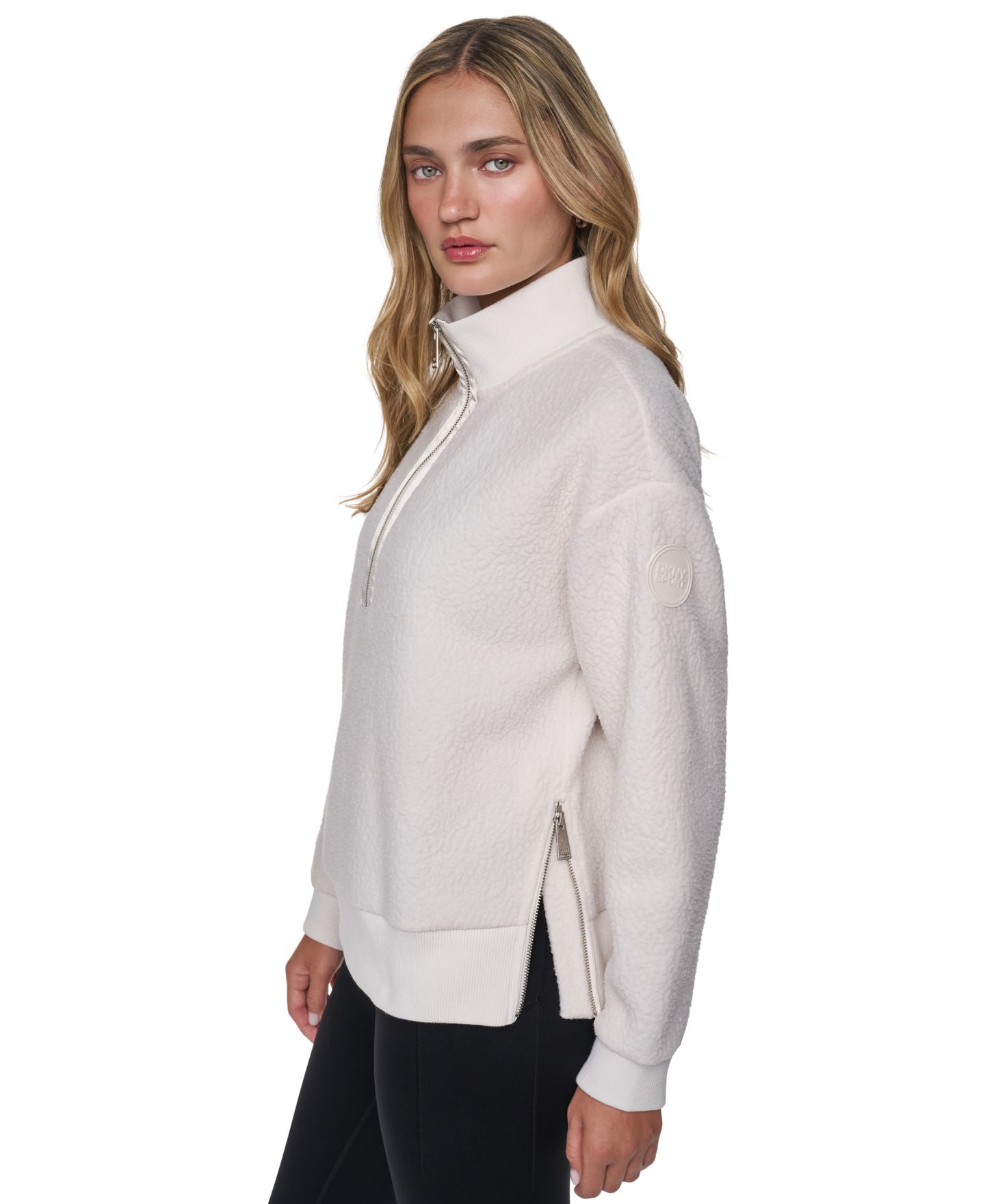 Женский свитер DKNY Sport Sherpa Mock Neck Half-Zip Pullover, цвет: Сливочный — фото 3