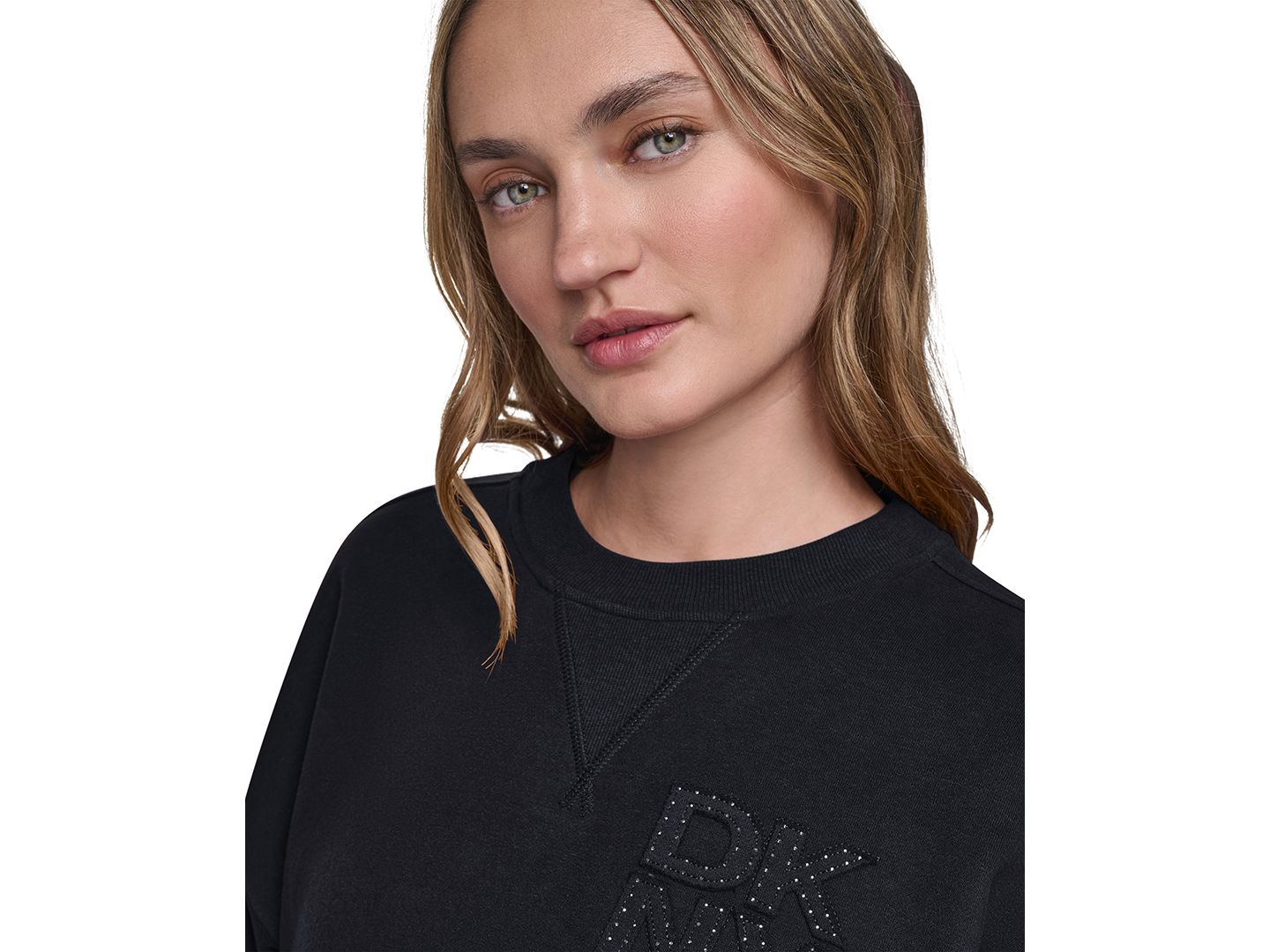Женский свитшот DKNY Sport Oversized Drop-Shoulder Rhinestone Applique, цвет: Чёрный / Графитовый — фото 4