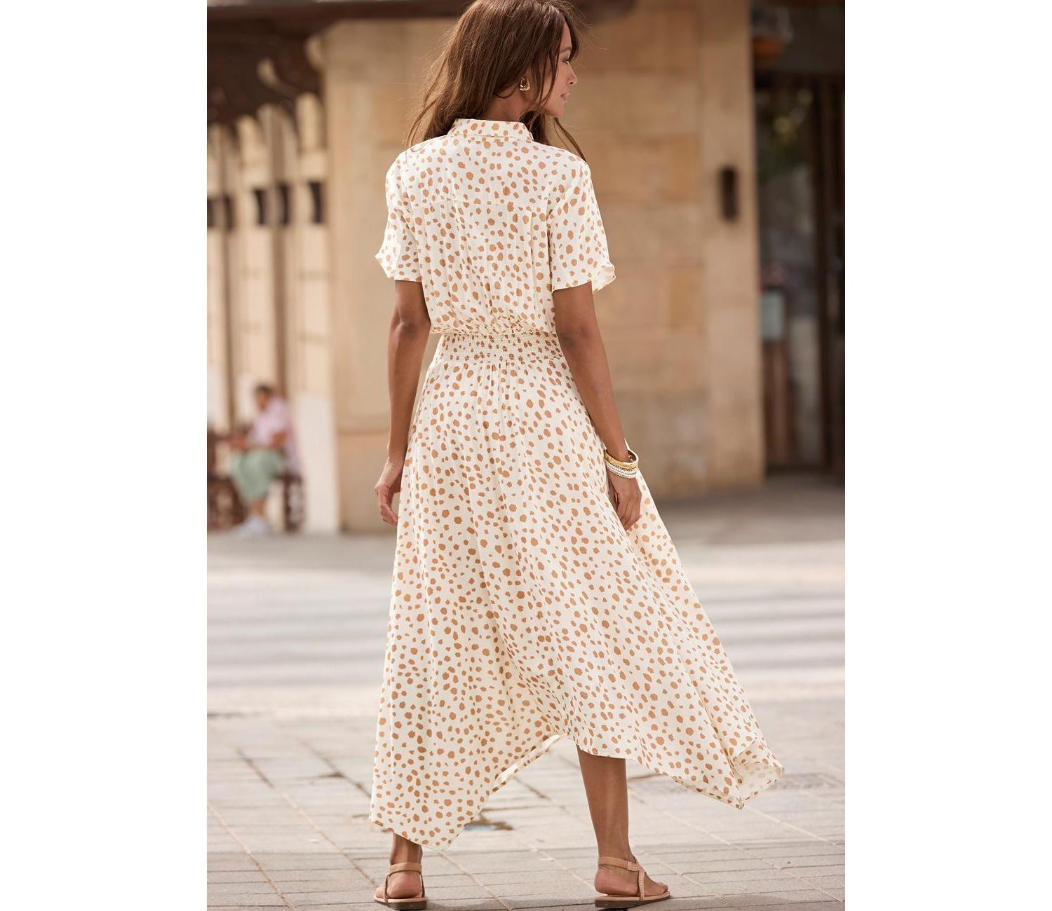 Women's Printed Shirt Collar A-Line Midi Dress