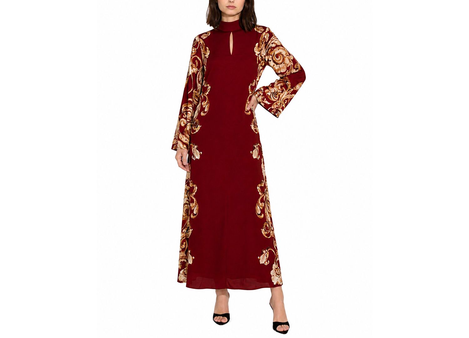 Women's Analeia Mock-Neck A-Line Long-Sleeve Silk-Blend Maxi Dress