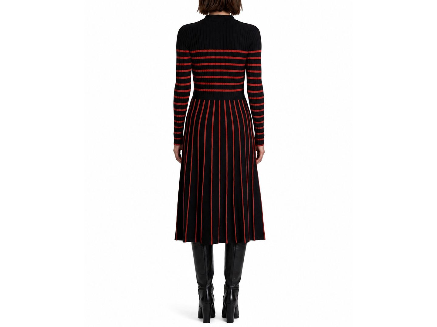 Женское платье Elie Tahari Elodie Long-Sleeve Collared Midi Sweater Dress, цвет: Чёрный / Toasted Saffron — фото 4