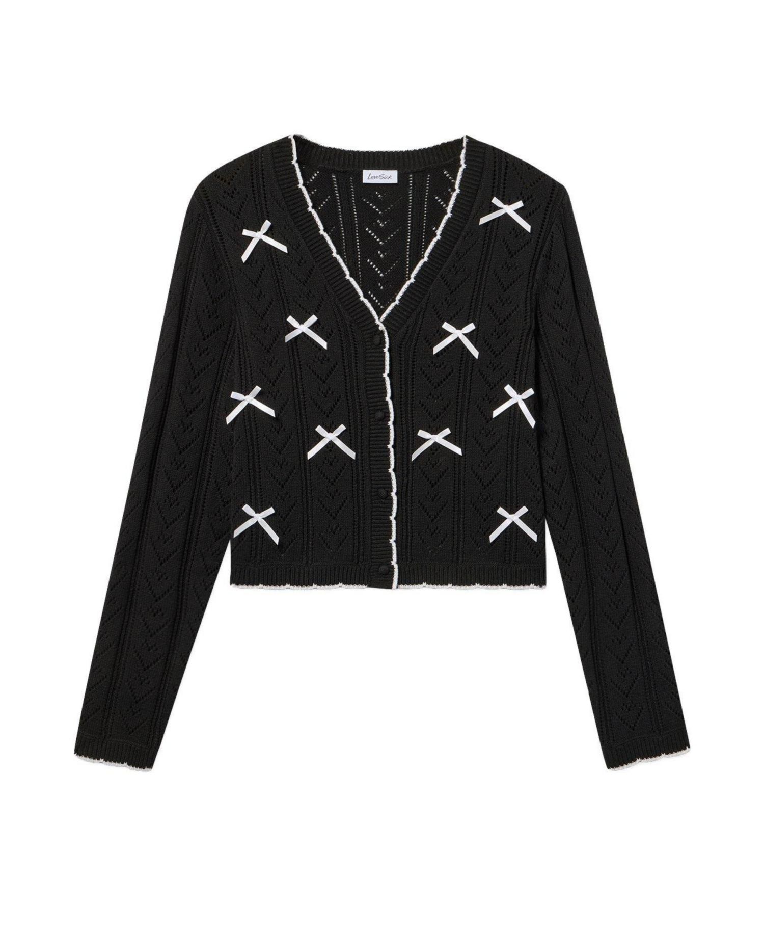 Plus Size Lovesick Cropped Pointelle Bow Cardigan