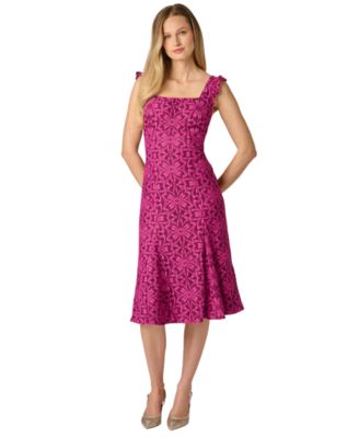 Women's Flutter Geometric Lace Midi Dress