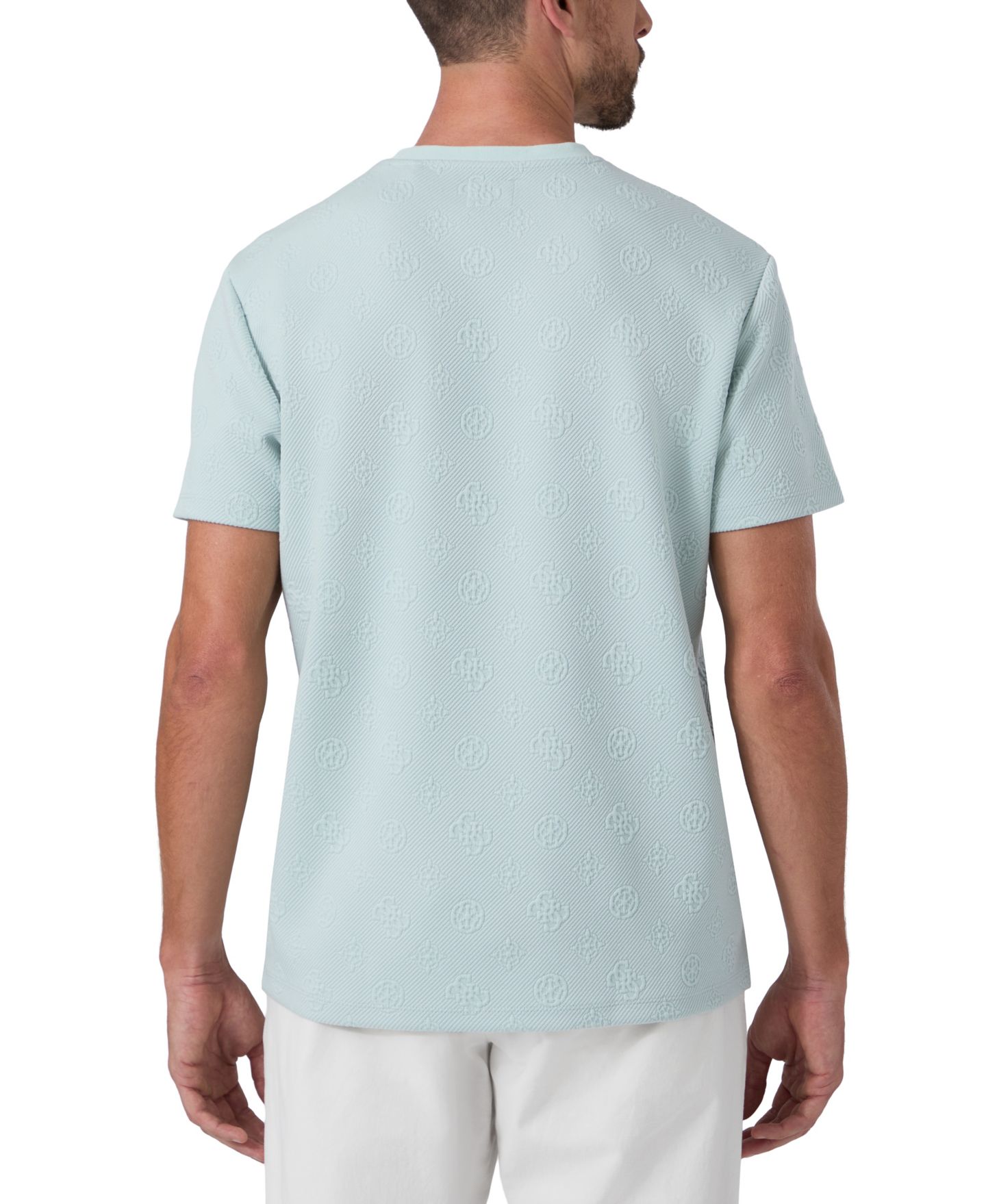 Мужская футболка GUESS Rover Twill Knit Short-Sleeve Allover Monogram, цвет: Пионовый мятный — фото 4