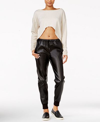 chelsea sky Crop Top & Faux-Leather Jogger Pants, Only at Macy's