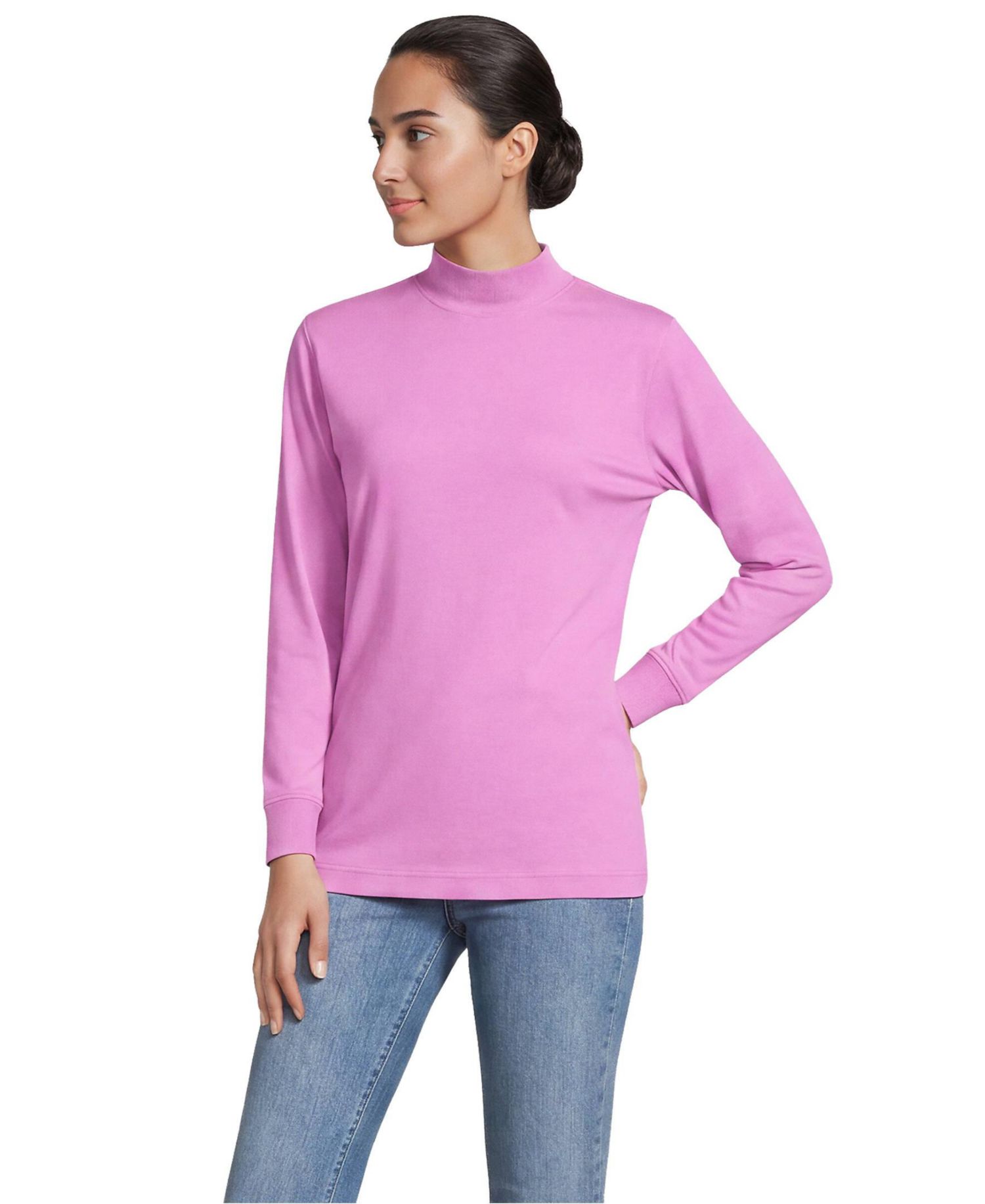 Women's Relaxed Cotton Long Sleeve Mock Turtleneck Tops