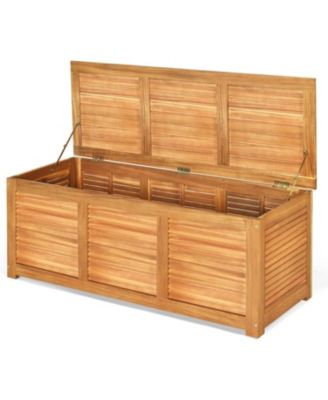 46 Gallon Acacia Wood Deck Box, Garden Backyard Storage Bench, Outdoor Storage Container for Patio Furniture Cushions and Gardening Tools