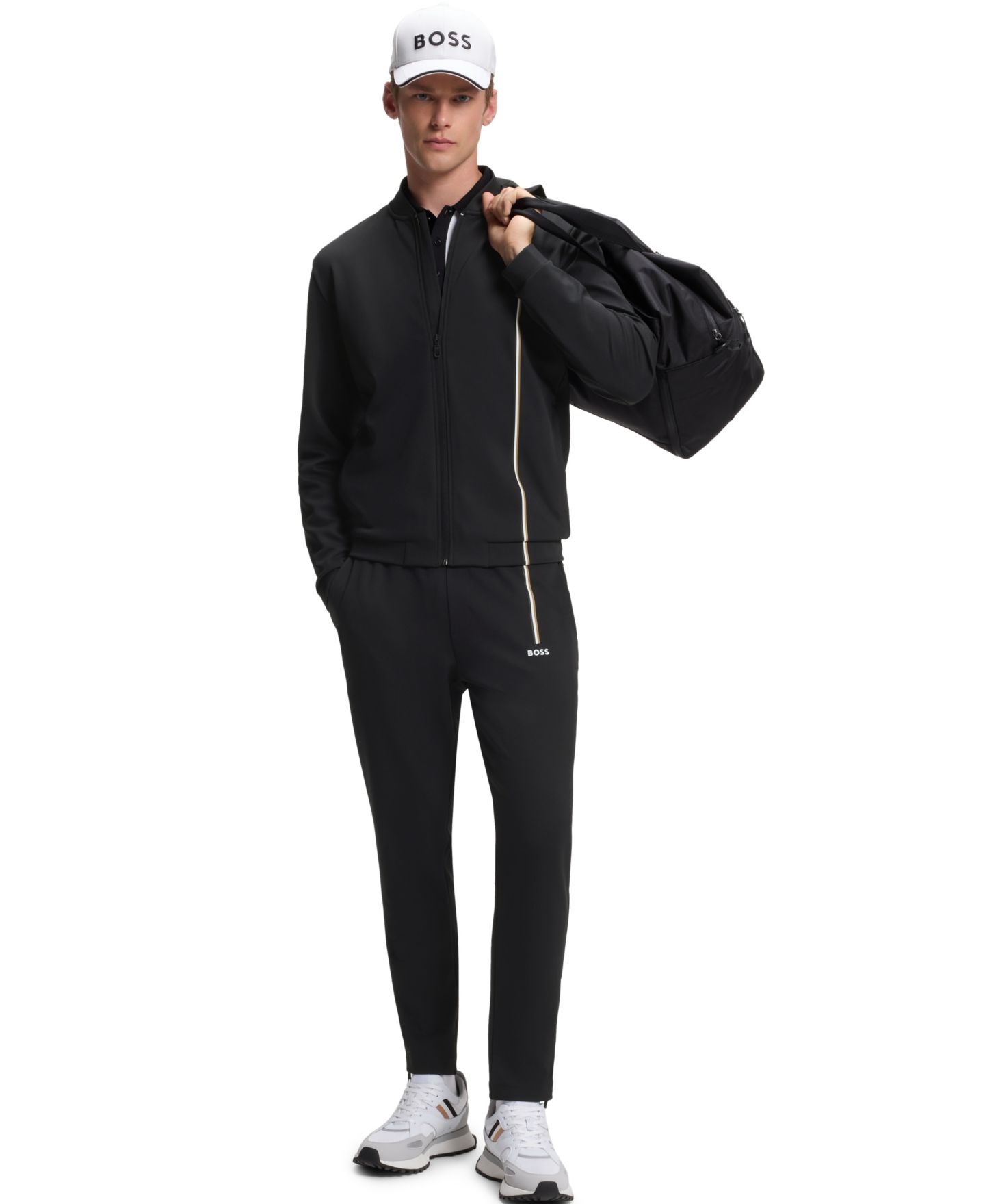 Мужские брюки Hugo Boss Spin Long Stretch Regular-Fit Gabardine Track Pants, цвет: Чёрный — фото 4
