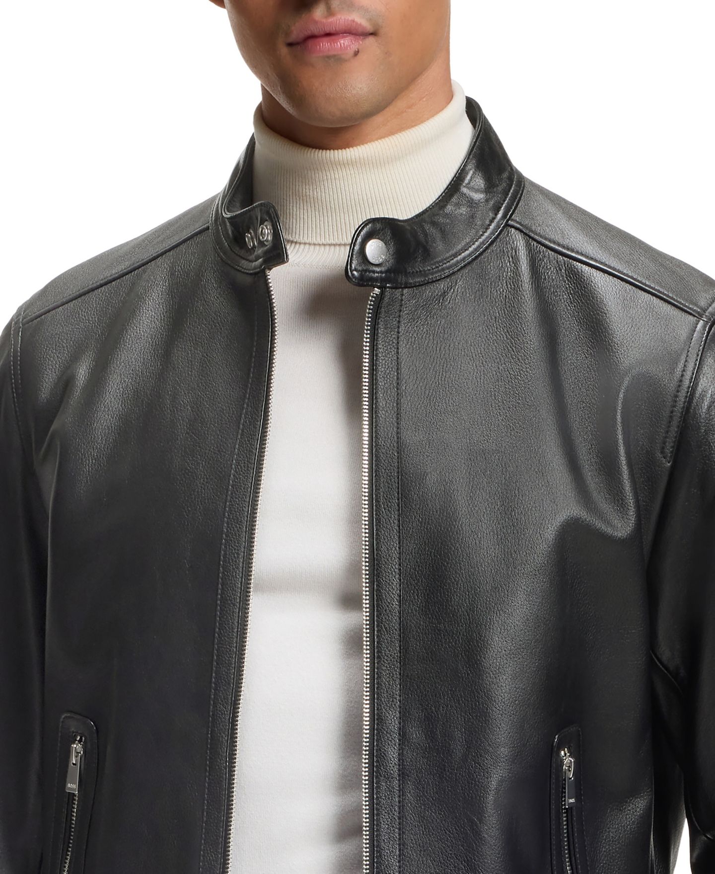Мужская куртка Hugo Boss Grained-Leather Regular-Fit Motorcycle, цвет: Чёрный — фото 8