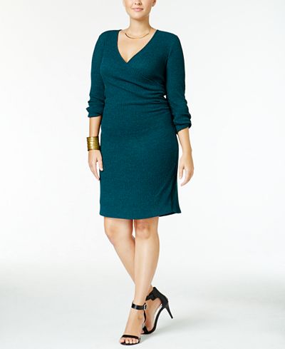 ING Trendy Plus Size Faux-Wrap Sweater Dress